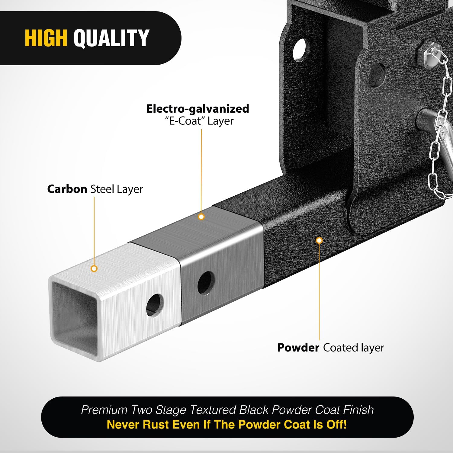 Nilight Trailer Hitch Folding Extender Mount Shank 16.54" Compatible with Wheelchair Cargo Carrier Adapter for 2 Inch Receiver Trailer Hitch 500lbs Black Powder Coated