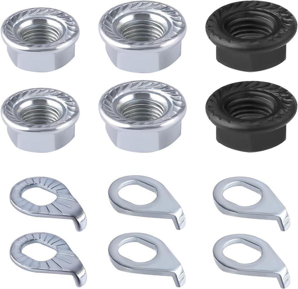 Bike Wheel Axle Nut and Bicycle Hub Safety Washer Kit, Flanged Nuts Parts Accessories for Mountain Bike Wheel Axle