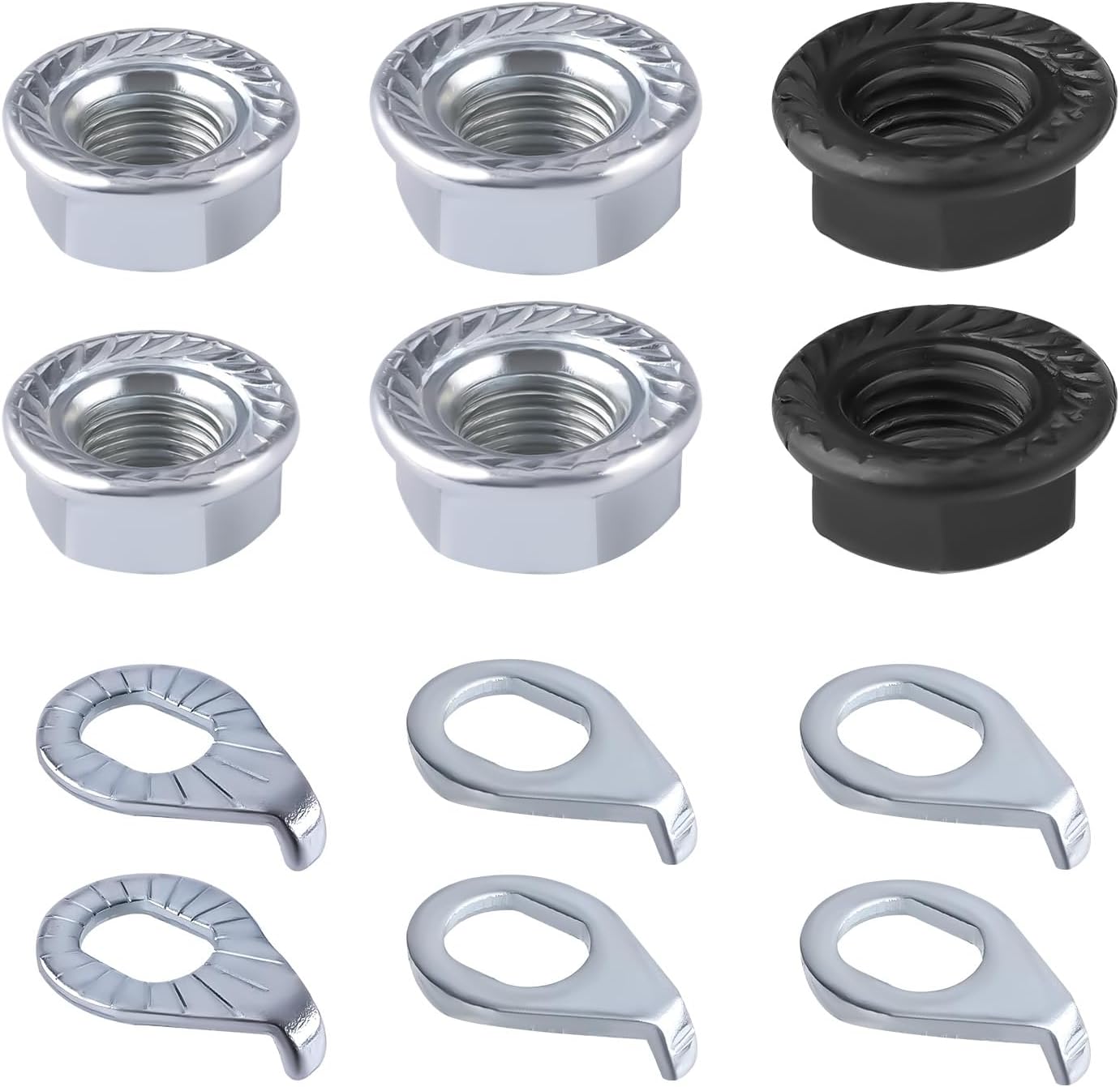 Bike Wheel Axle Nut and Bicycle Hub Safety Washer Kit, Flanged Nuts Parts Accessories for Mountain Bike Wheel Axle