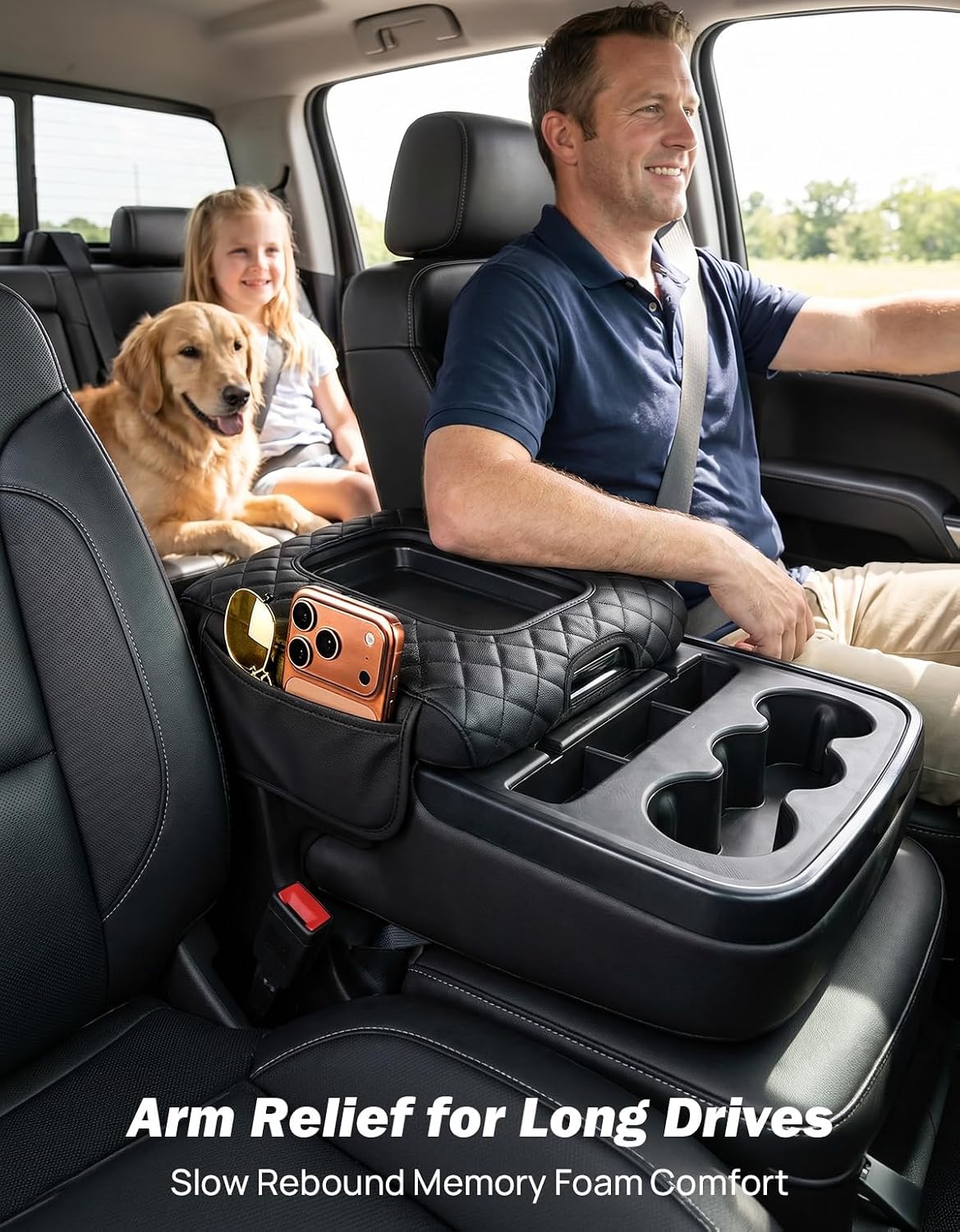 JOYTUTUS Center Console Cover Compatible with Silverado Sierra 2014-2018 Jump Seat, Leather Arm Rest Armrest Cover for Car, Durable Middle Console Cover Replacement for Trucks, with 2 Pocket