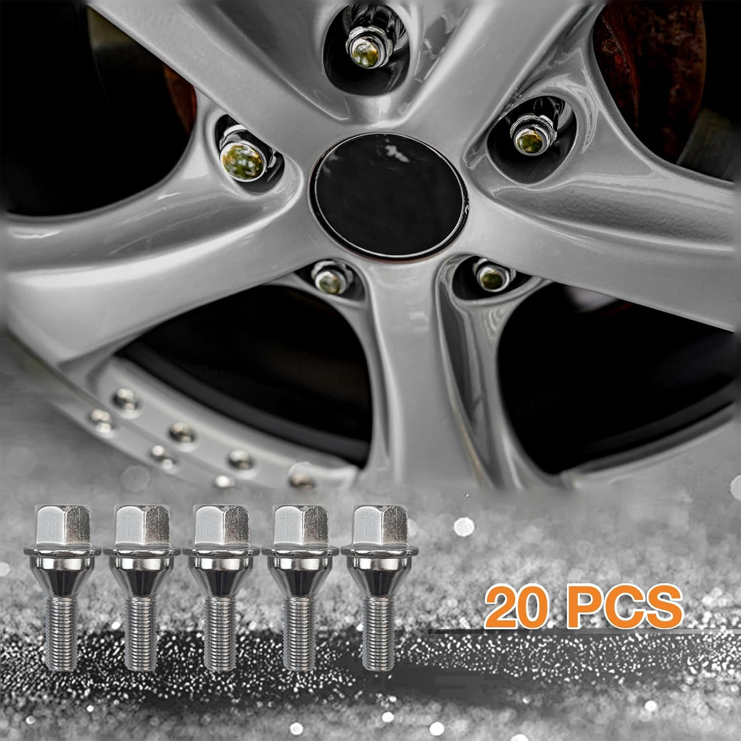 20pcs 611-005 6511051AA Wheel Lug Bolts M12x1.25 Upgrade 19mm Hex Length 28mm for 14-23 Jeep Cherokee (Sliver)
