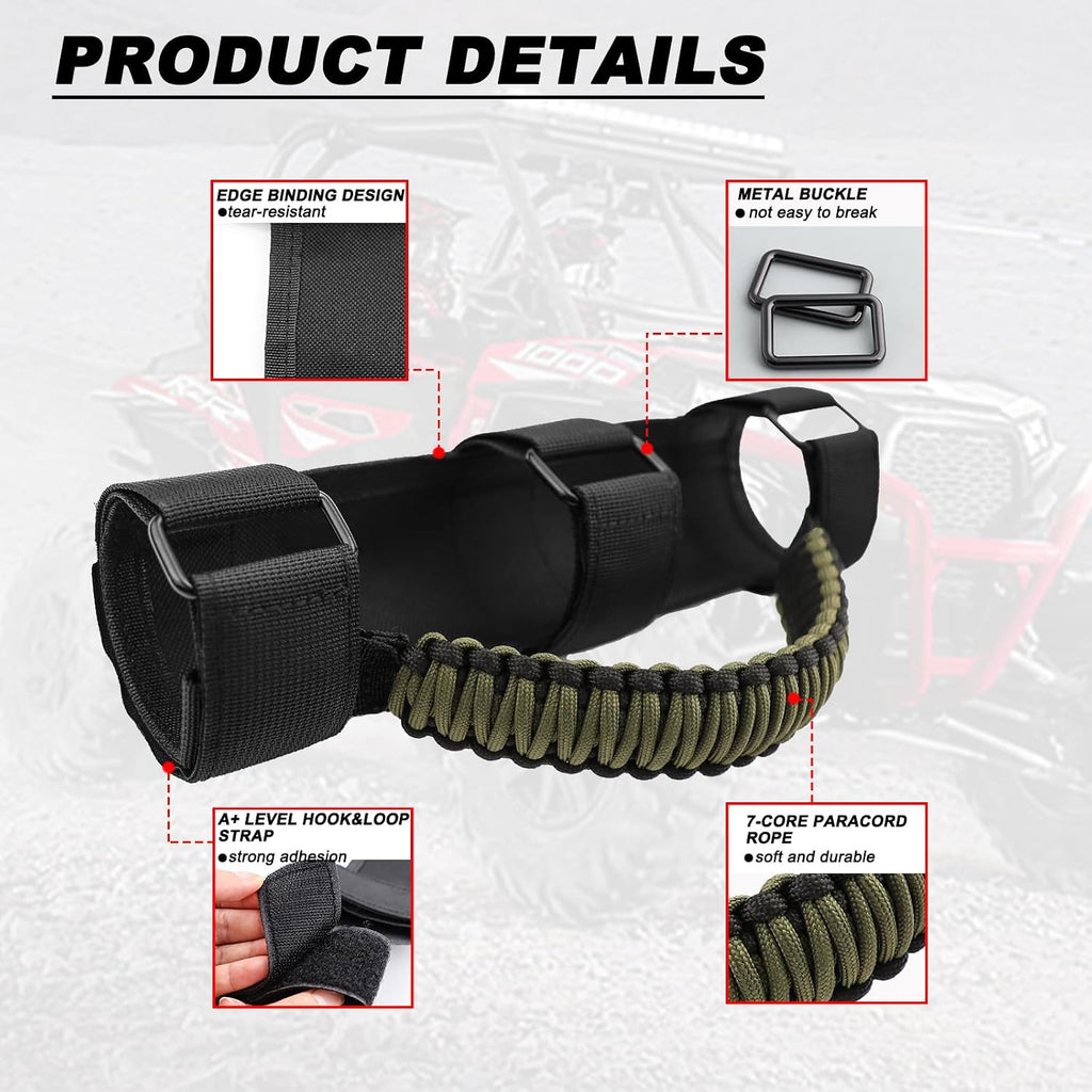 2 Pack UTV Grab Handles for 1.5-2 inch Bars- Roll Bar Grab Handles for UTV&ATV Compatible with Polaris RZR,Can Am,Kawasaki Mule,Honda Pioneer,Paracord Bar Handles,Black&Olive
