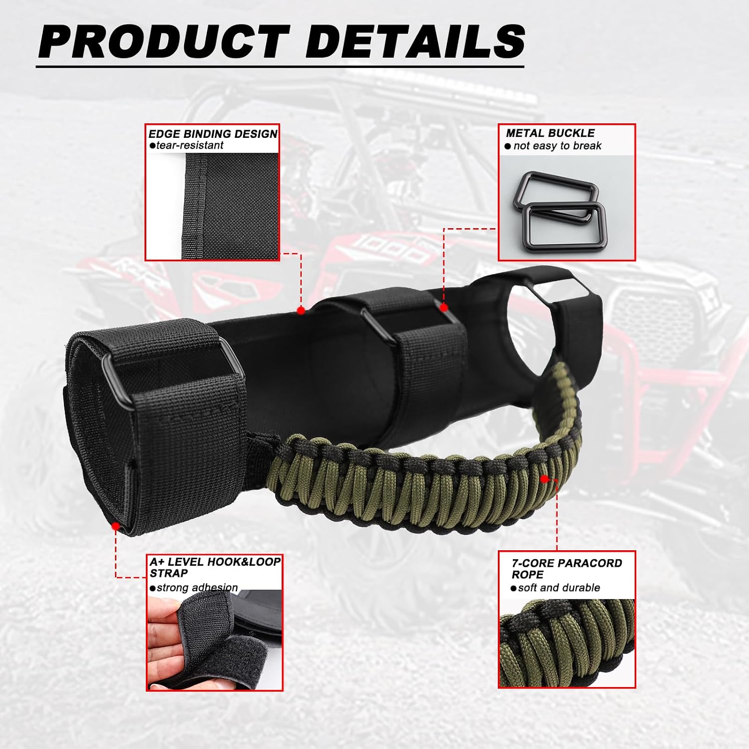2 Pack UTV Grab Handles for 1.5-2 inch Bars- Roll Bar Grab Handles for UTV&ATV Compatible with Polaris RZR,Can Am,Kawasaki Mule,Honda Pioneer,Paracord Bar Handles,Black&Olive