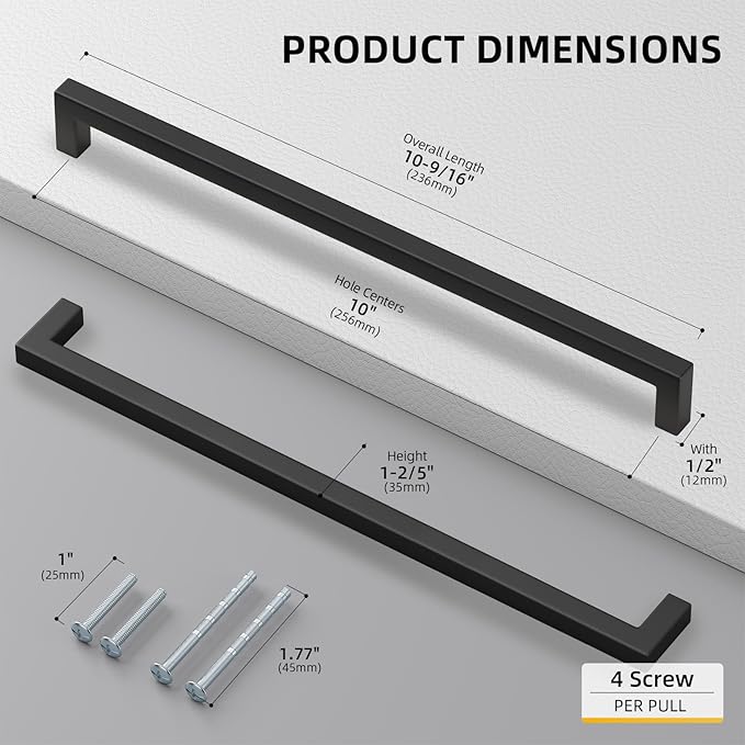 goldenwarm 35 Pack 10 Inch Black Cabinet Handles Matte Black Drawer Pulls - Image 2