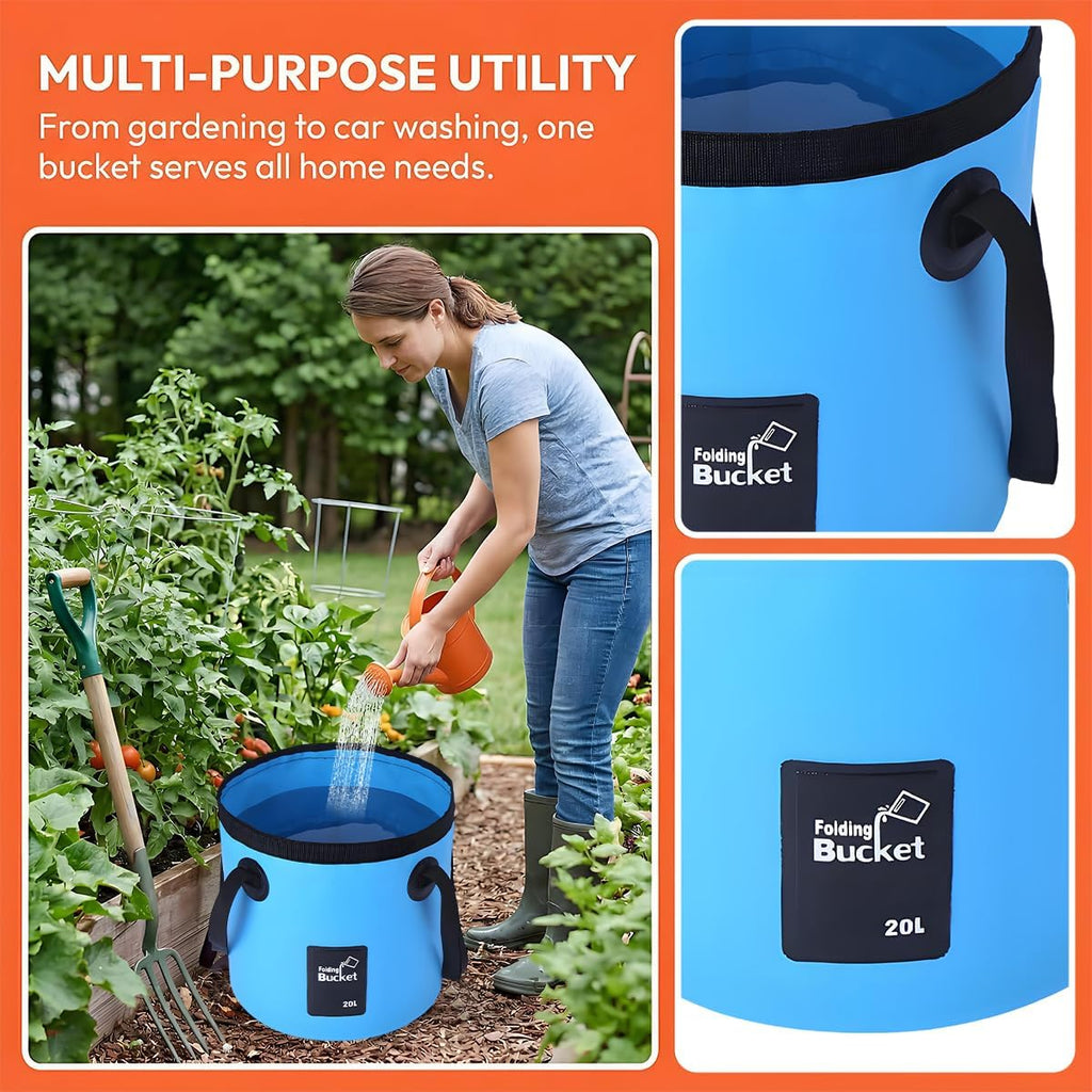 Collapsible Car Bucket with Handle, Foldable 5 Gallon Multifunction Vehicle Water Storage Container, Automotive Washing Folding Bucket, Universal for SUV Automobile Truck (Blue)