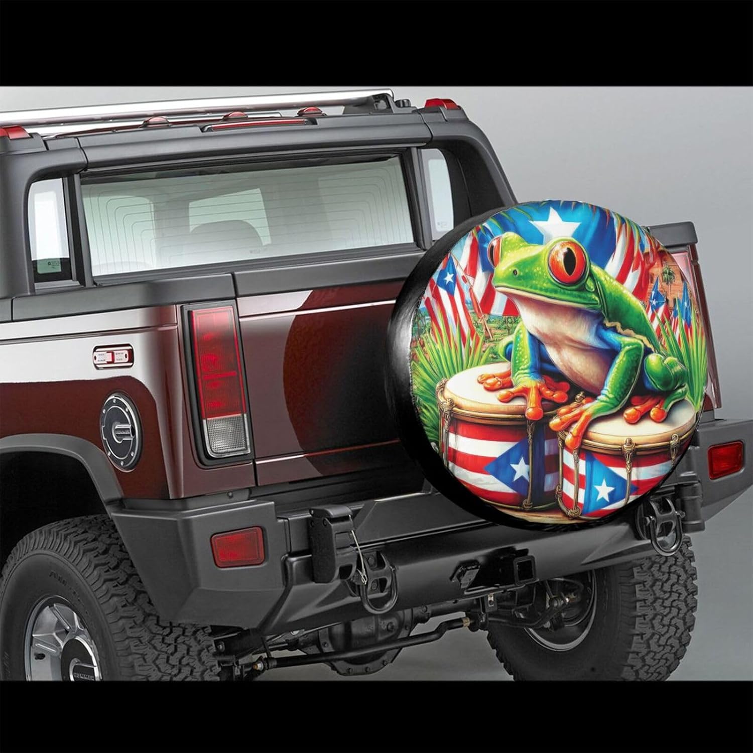 Puerto Rico Flag Frog Spare Tire Cover,15 inch,Cute Flag Tire Covers Waterproof Polyester Wheel Protector Universal for Rv Suvs Camper Trucks Travel Trailers Outdoor