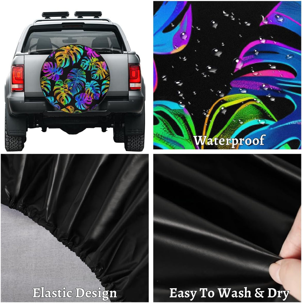 Spare Tire Cover Colorful Palm Leaves Wheel Covers Protectors Waterproof Dust-Proof Universal Fit Trailer, RV, SUV and Many Vehicle 17 Inch,A-827