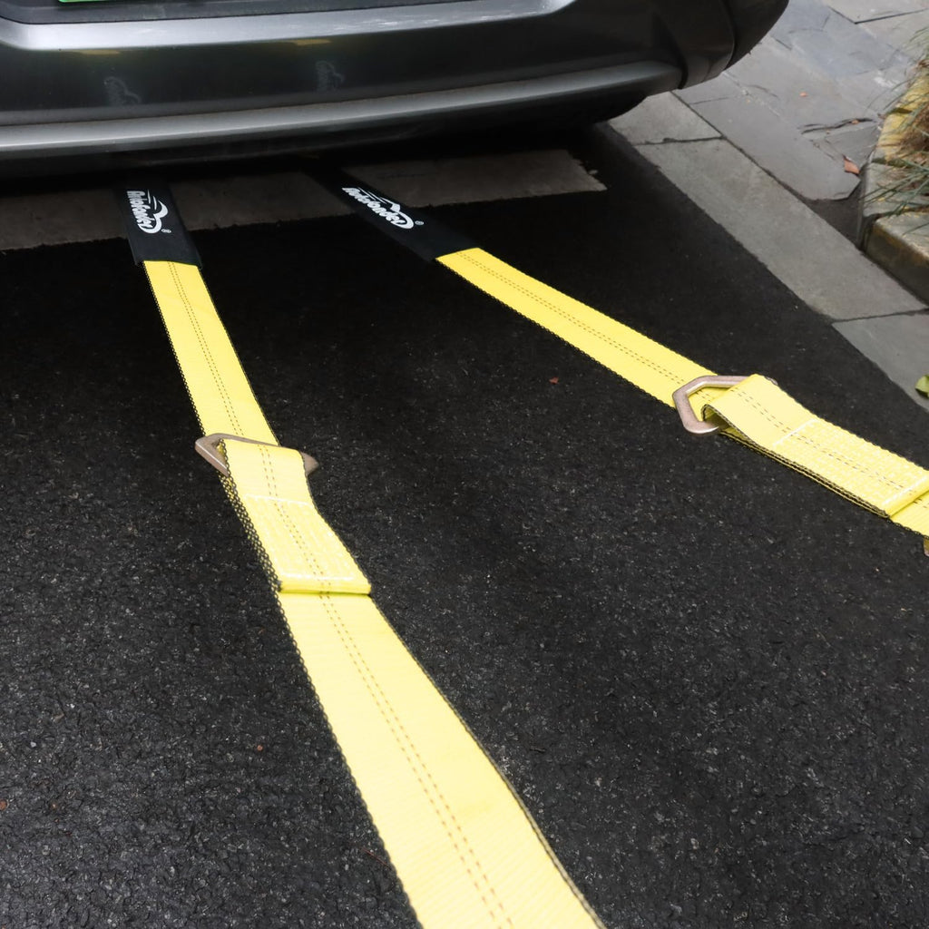 Heavy-Duty Tow Straps with Snap Hooks,2" x4' Yellow V-Bridle Strap with Cordura Sleeve,2 Pack 2"x36" Axle Straps, D-Ring for Tow Trucks, Car Hauler, Recovery, Enhanced Safety(Yellow)