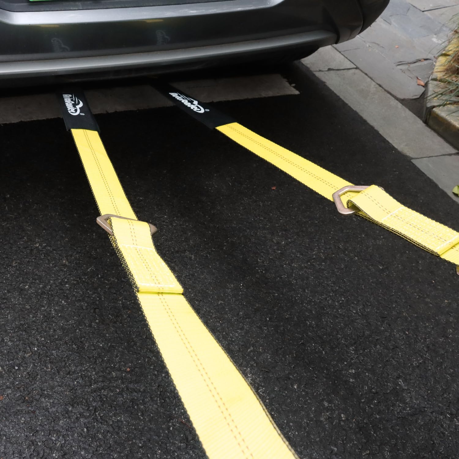 Heavy-Duty Tow Straps with Snap Hooks,2" x4' Yellow V-Bridle Strap with Cordura Sleeve,2 Pack 2"x36" Axle Straps, D-Ring for Tow Trucks, Car Hauler, Recovery, Enhanced Safety(Yellow)