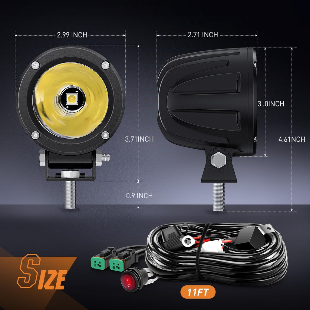 nilight 2 pcs 3" spot round led light shown in use