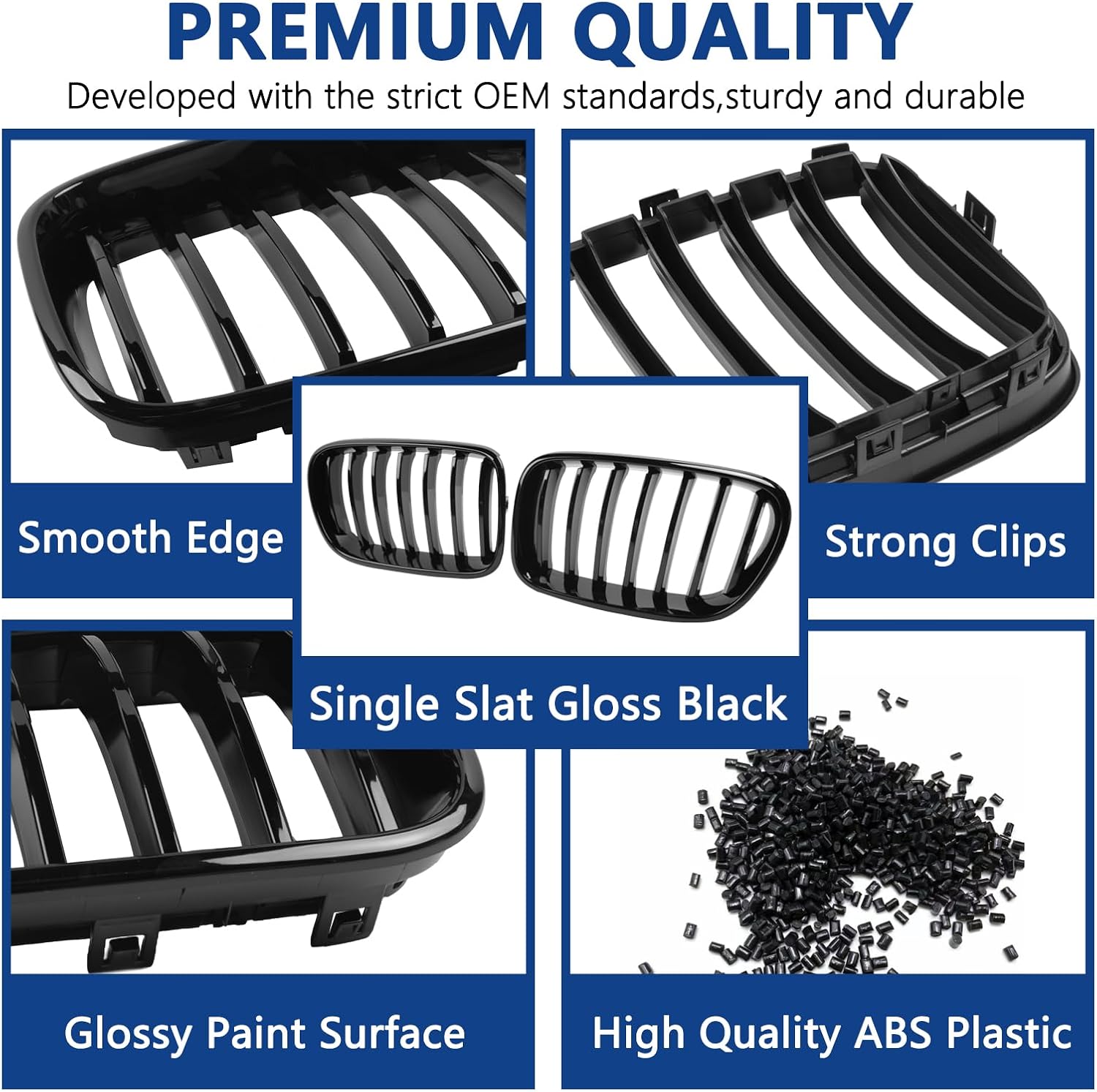 F25 Grill, Single Slat Gloss Black Kidney Grille,ABS Plastic,2pcs | Direct Snap-on Replacement,Sporty Style Upgrade,Compatible with BMW 2011-2013 X3 F25 28i 30d 35i 35d (xDrive)