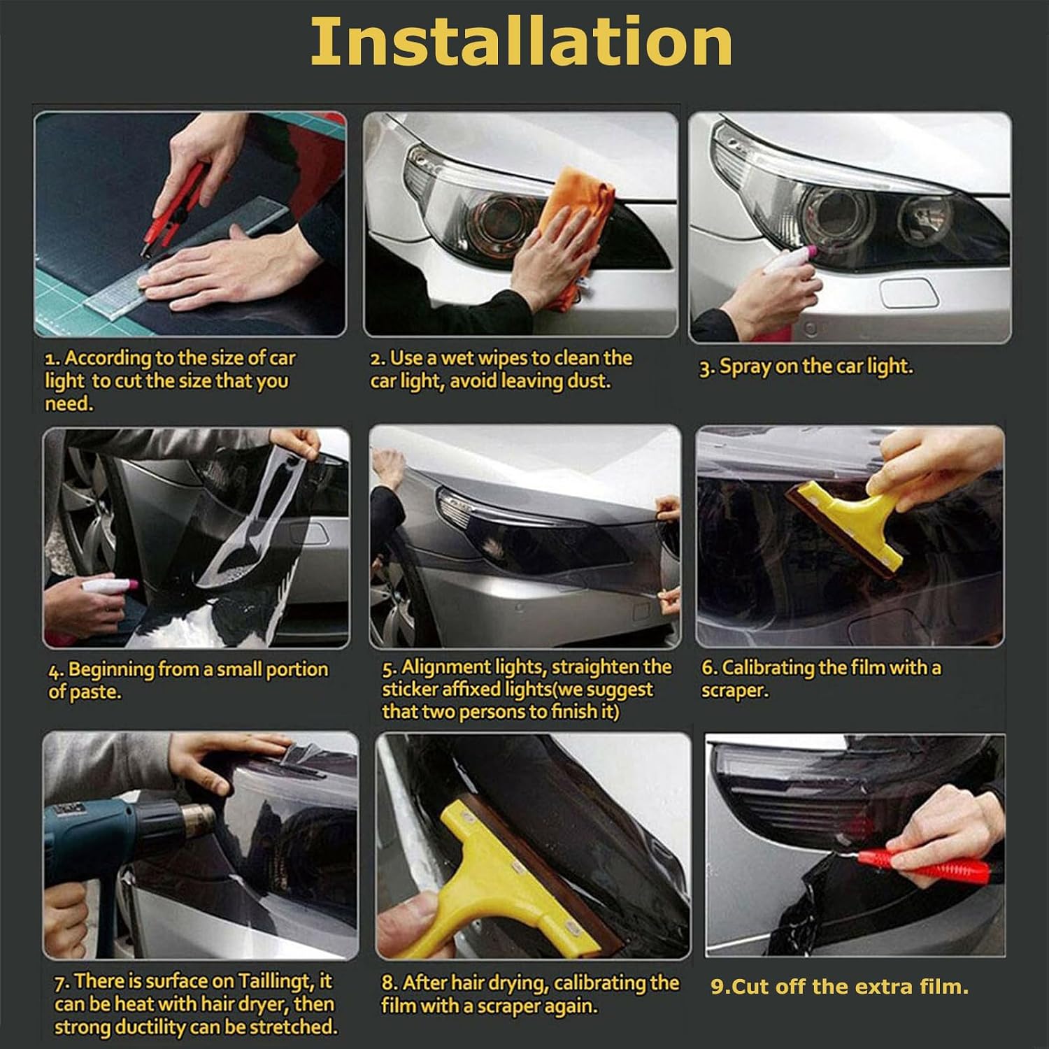 Matte Black Car Light Tint Film - 30x100CM, Headlight, Brake, Taillight & Fog Light Tinted Color Films