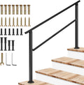 VIVOSUN Outdoor Handrail, 4 Step Stair Handrail, Wrought Mattle Iron Handrail