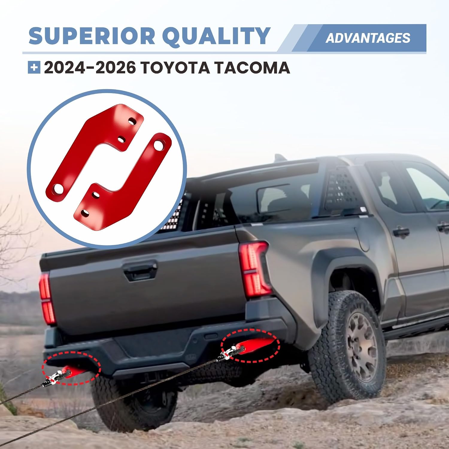 Red Rear Recovery Tow Hooks for 2024-2026 Toyota Tacoma 2PCS Set