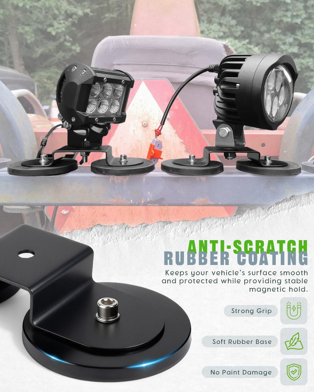 4PCS Magnetic LED Light Mounting Brackets, Magnet Base with Rubber Protection Universal Fit for LED Pods & Light Bars