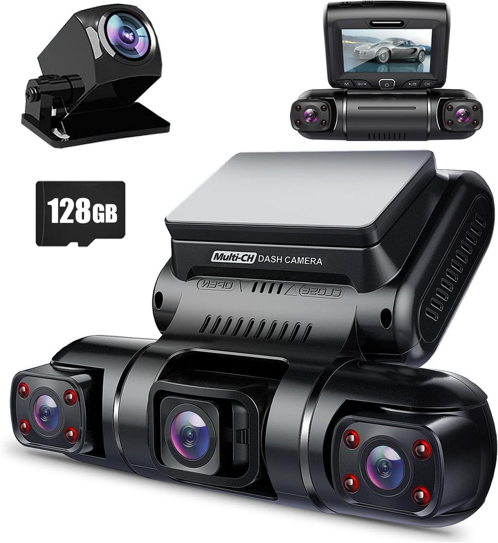 pruveeo 360° 4 channel dash cam front and, main product view