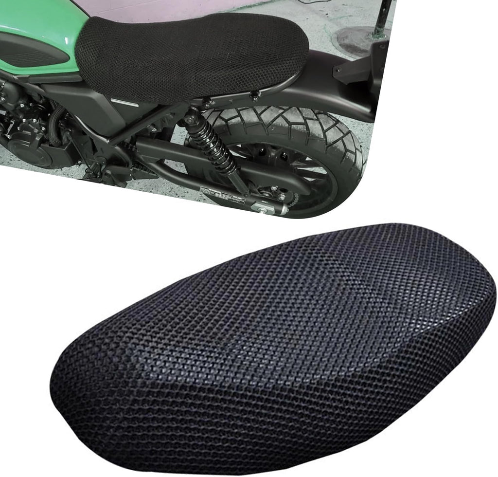 Large Moped Seat Cover, Heat-Insulating Anti-Slip Seat Cushion, Breathable Scratch-Resistant Cushion with 3D Spacer Mesh Fabric, Universal for Most Motorcycles (Black)