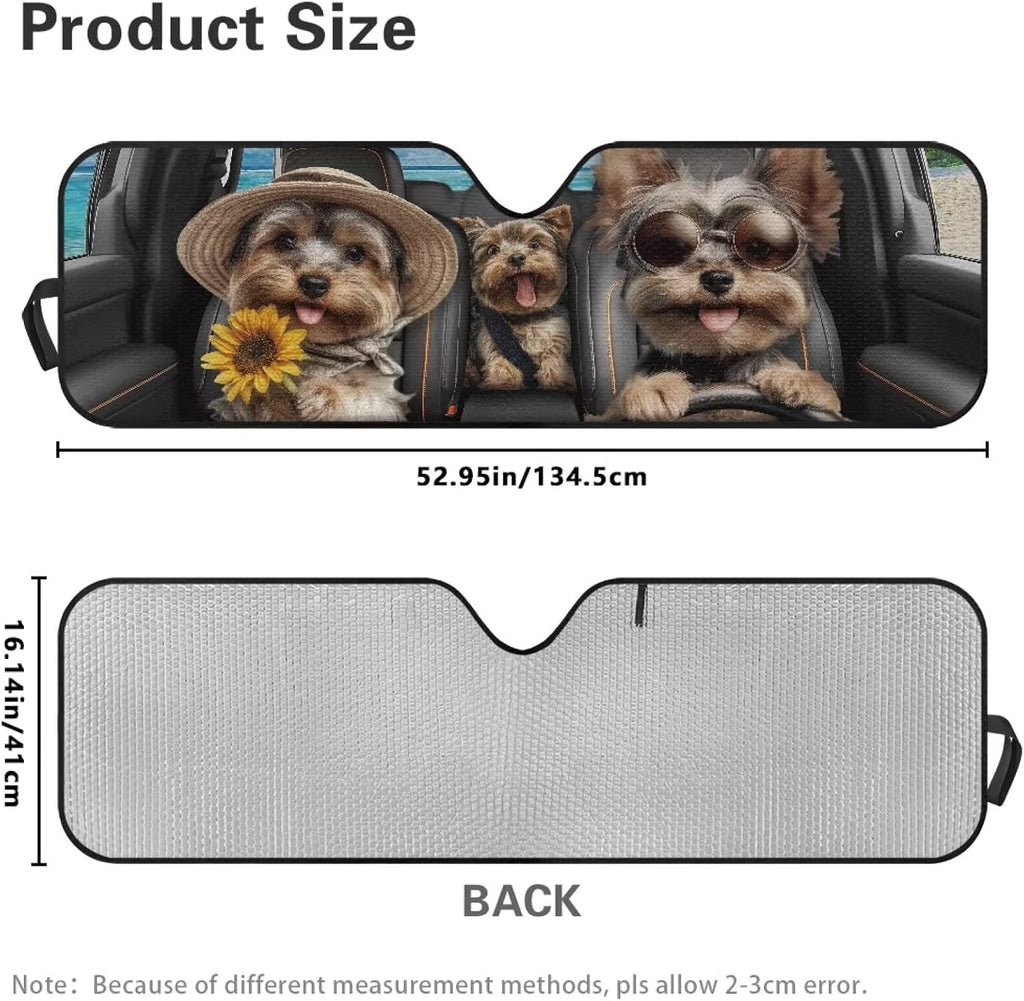 Tuoxiukan Yorkshire Terrier Heatshield Sunshade for 2007-2023 Wrangler Rubicon Sahara TJ JK JKU 2 & 4 Door 52x16 Inches Front Window Sunshade Reflect UV Sun and Heat Protect Your Car Interior