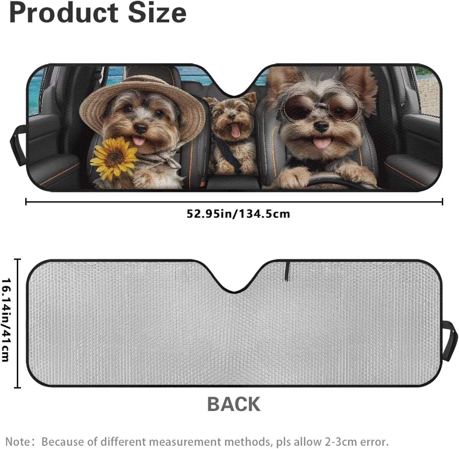 Tuoxiukan Yorkshire Terrier Heatshield Sunshade for 2007-2023 Wrangler Rubicon Sahara TJ JK JKU 2 & 4 Door 52x16 Inches Front Window Sunshade Reflect UV Sun and Heat Protect Your Car Interior