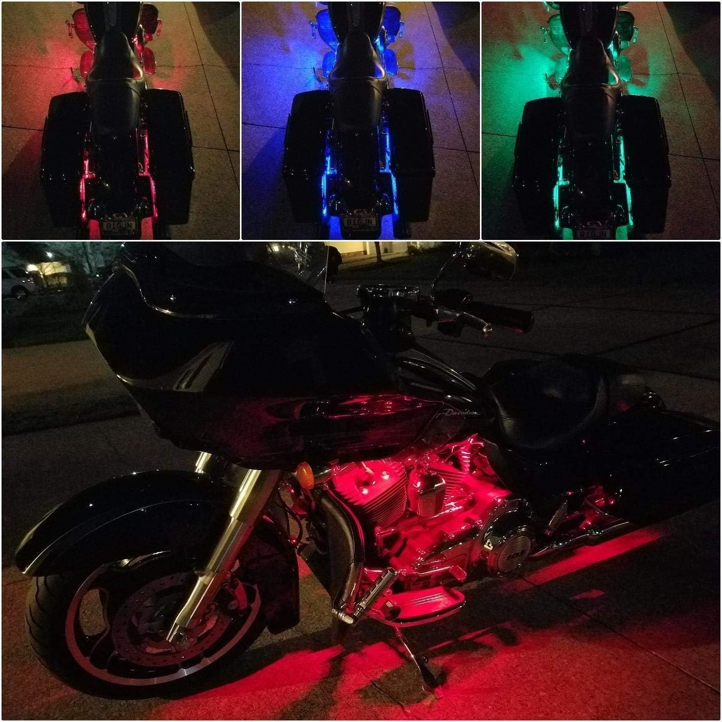 iJDMTOY 8pc Motorcycle Underglow LED Strip Light Kit RGB Neon Accent Light Ground Effect Atmosphere Lighting Kit for Motorbike Trikes Golf Carts ATVs UTVs Decoration