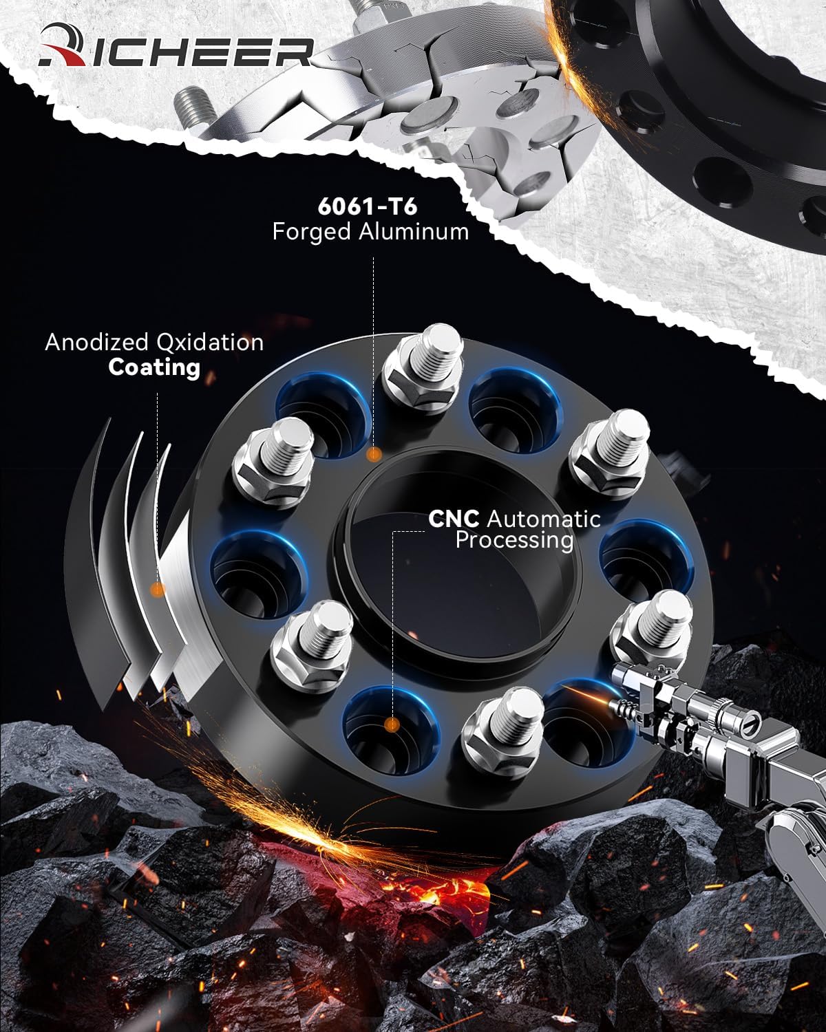 Richeer 2 inch 6x5.5 Hub Centric Wheel Spacers for 2024+ Tacoma Tundra Sequoia GX J250 LX600, 4PCS Forged 6x139.7mm Wheel Spacers with 14x1.5 Studs & 95.2mm Center Bore