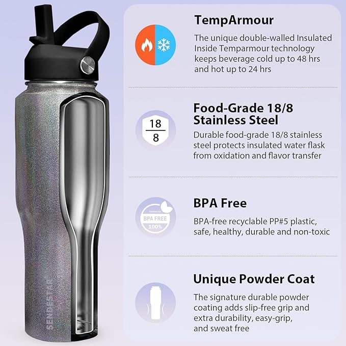 SENDESTAR 40oz Stainless Steel Water Bottle, Double Wall Vacuum Insulated Bottle - Image 3