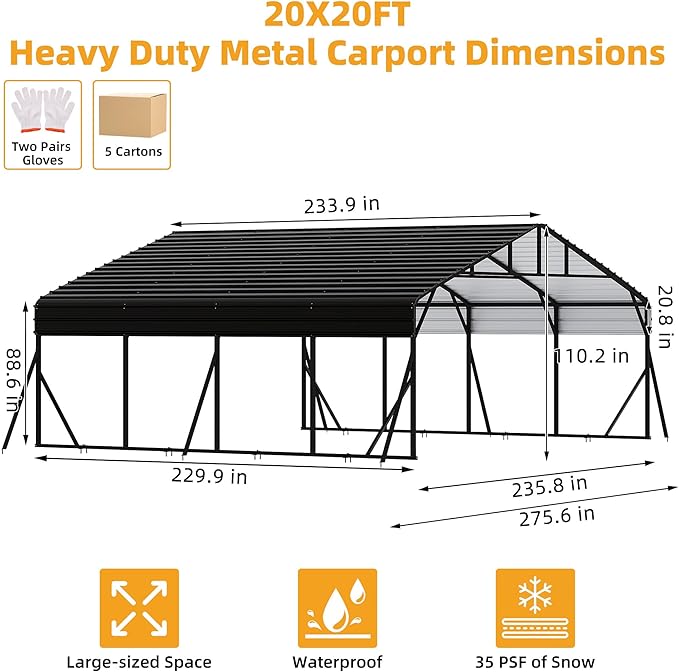 20x20FT Metal Carport Kits - Image 2