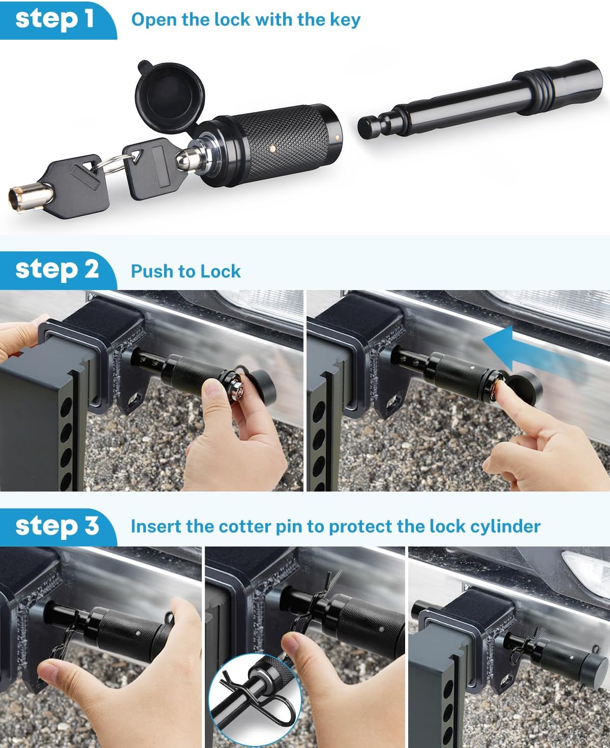 Kohree Trailer Hitch Pin Lock Set, 5/8 Inch Locking Hitch Pin with Keys, Tow Hitch Receiver Pin Lock Set Trailer Locking Pin for Class III IV Tow RV Trailer Hitch, Anti-Theft & Anti Rattle