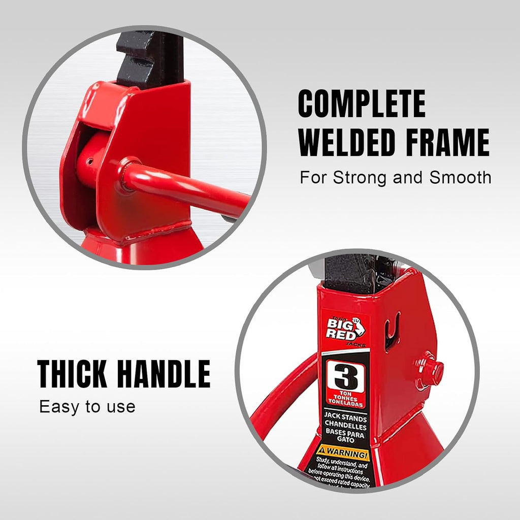 Big RED 3 Ton (6000 LBs) Jack Stands, with Adjustable Lock Car Jack Stand, Fit for Vehicle, Red, 2 Pack