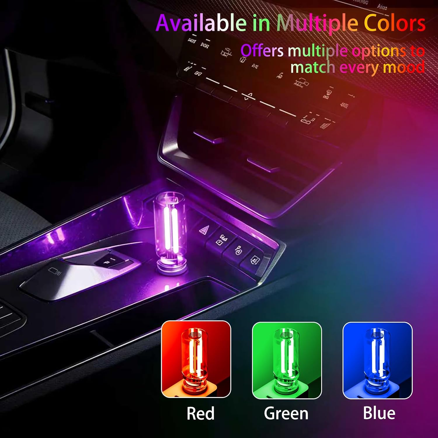 4 PCS USB Night Light Bulb,Touch Dimmable Retro Car Interior Ambient Light | Portable Glass Bottle Design Chubby Glow Light for Car, Truck, Bedroom, 4 Colors Red Blue Green Purple