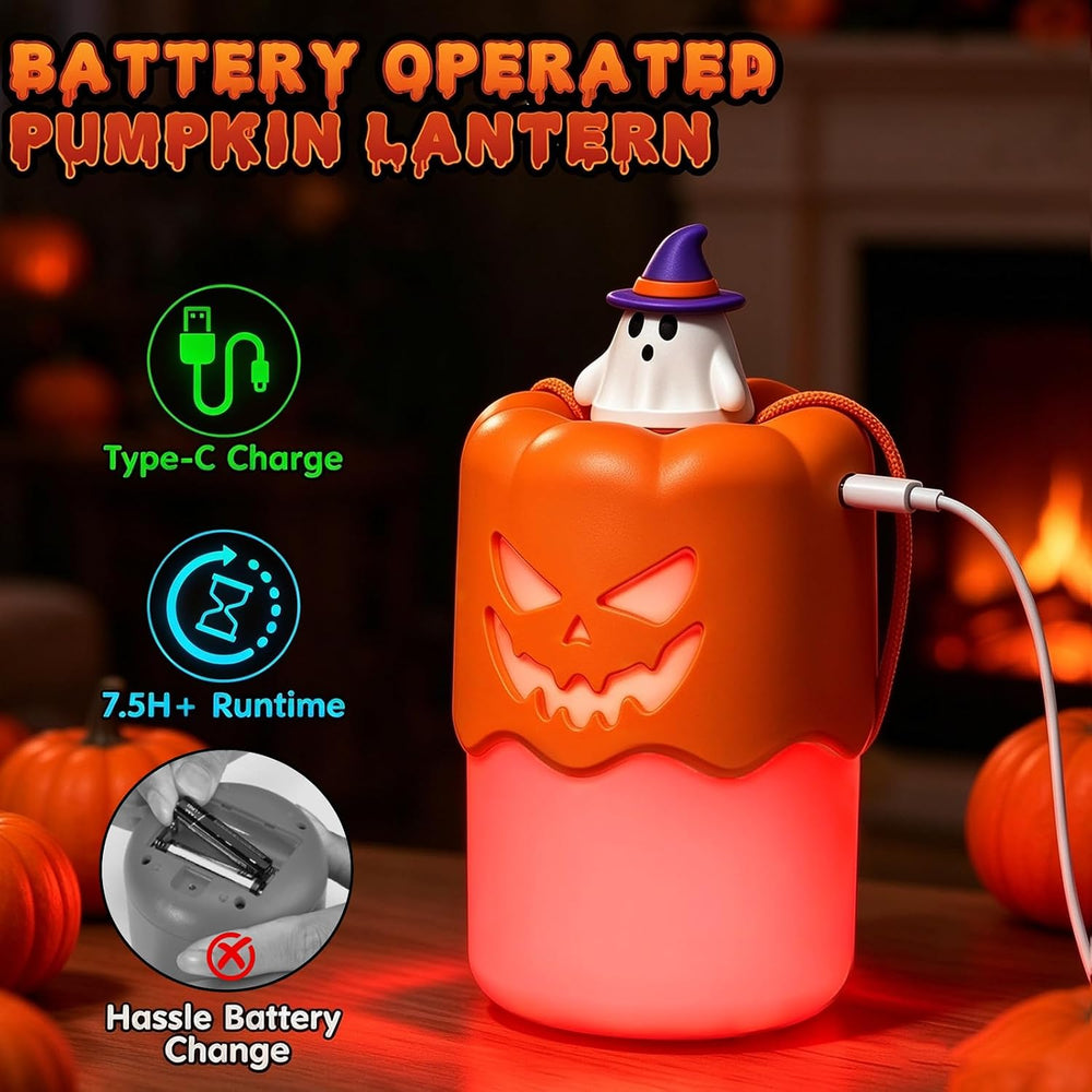 Rechargeable Halloween Pumpkin Lantern Lights LED JackoLantern with Lanyard