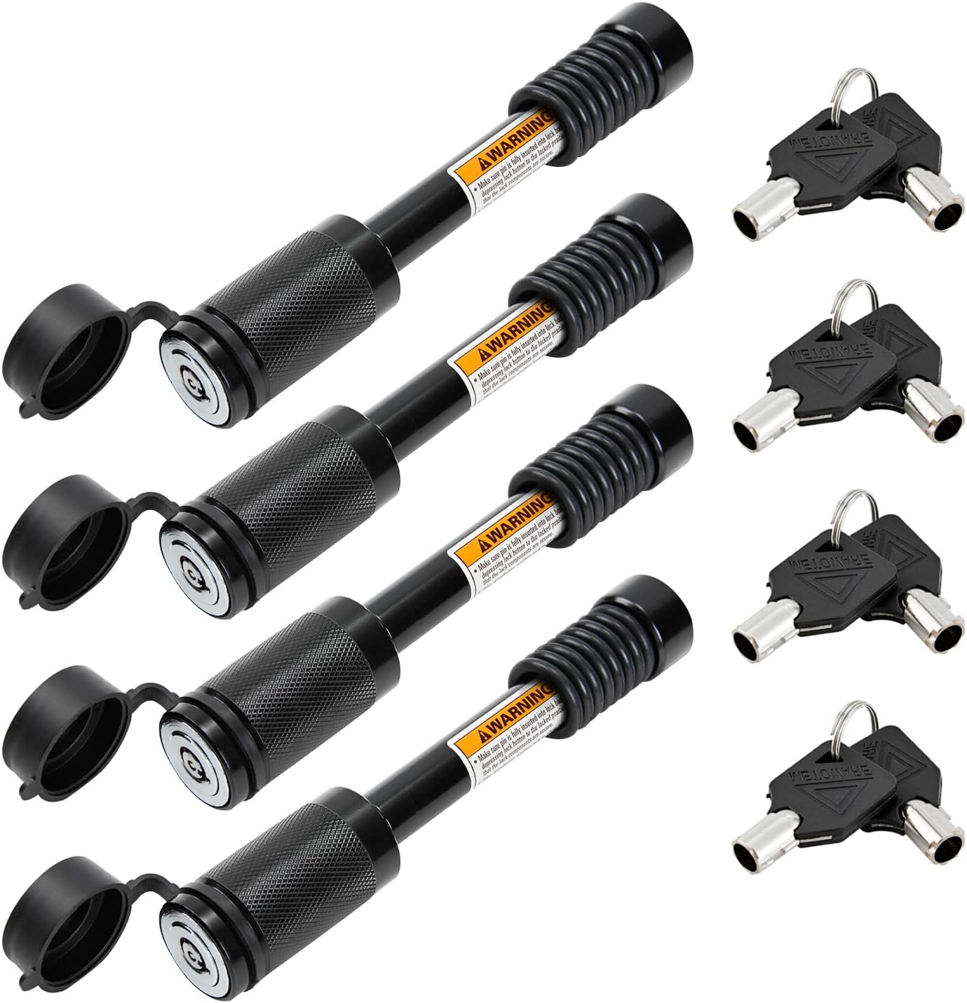 METOWARE Trailer Hitch Lock Hitch Receiver Pin Lock Fits Class III IV V and 2”- 3-1/2" Receiver with 5/8" Dia 4” Lock Pin and 8 Anti-Rattle Rubber O-Rings Receiver Hitch Lock (4 Pack)