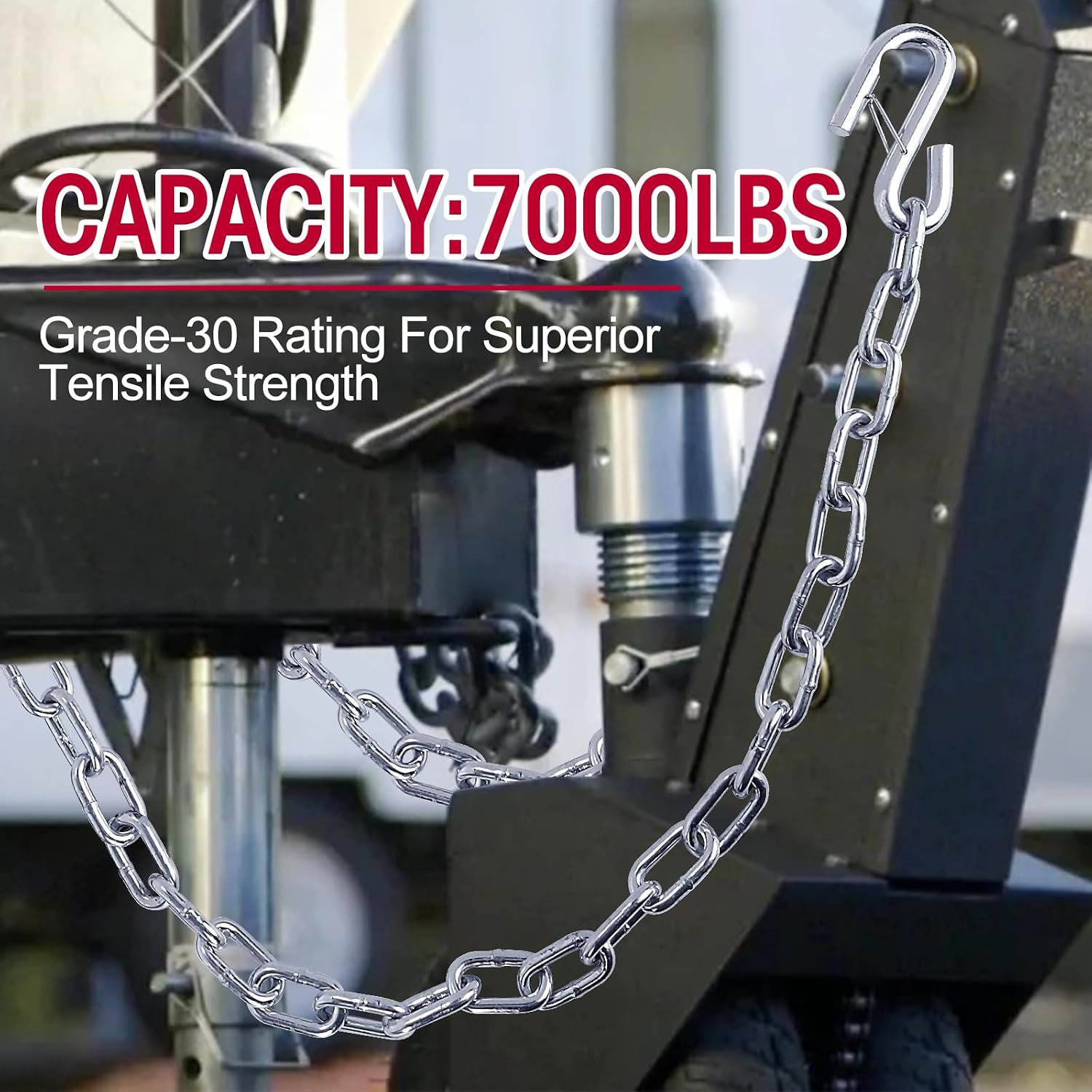 NBJINGYI 5/16" X 27" 2PCS Grade 30 Trailer Boat Gooseneck Safety Chain with Spring Clips with One S Hook