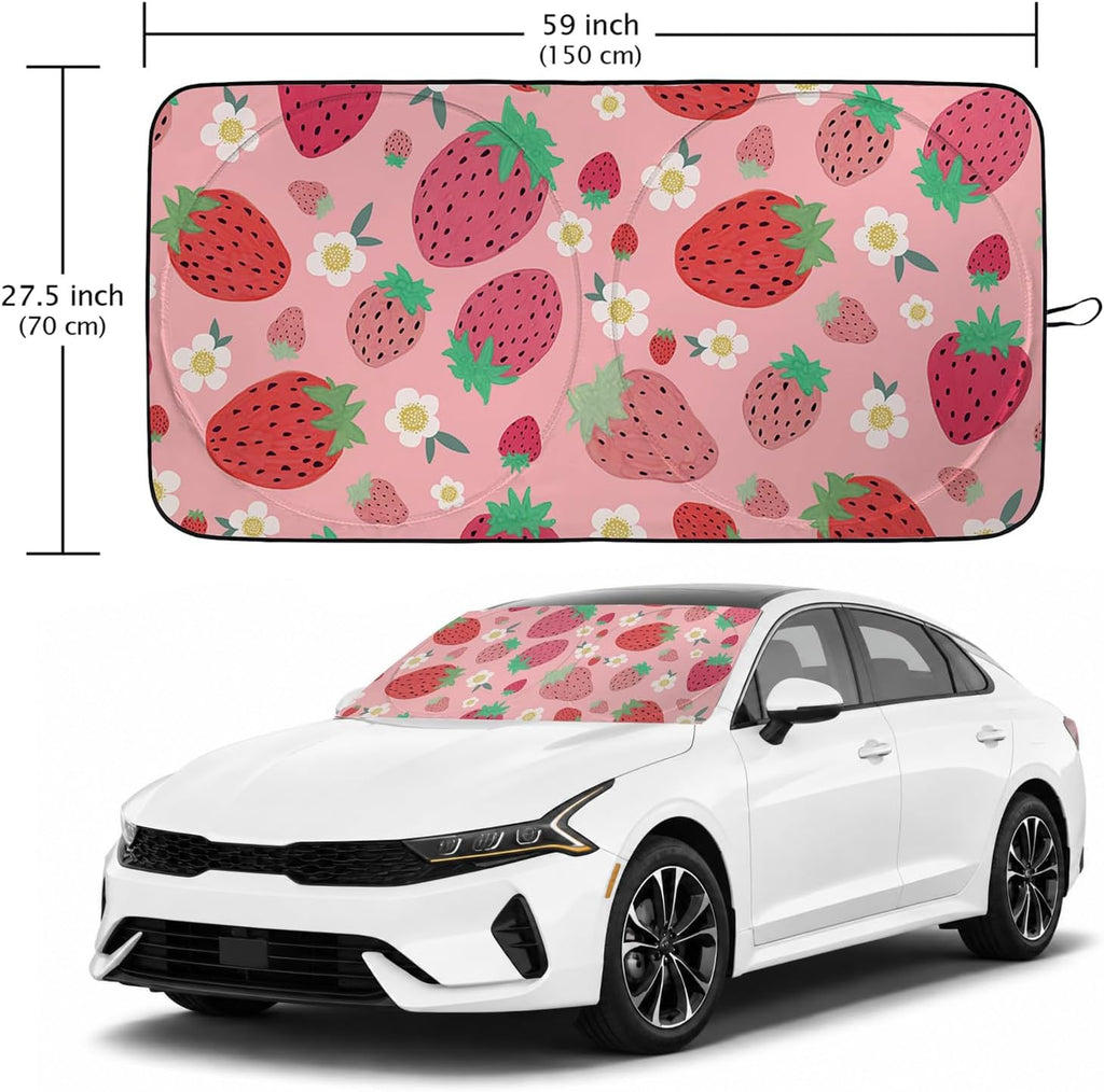 Strawberry Car Windshield Sun Shade Foldable Sunshade Front Window Cover Sun Visor Protector Accessories (59x27.5 inches)