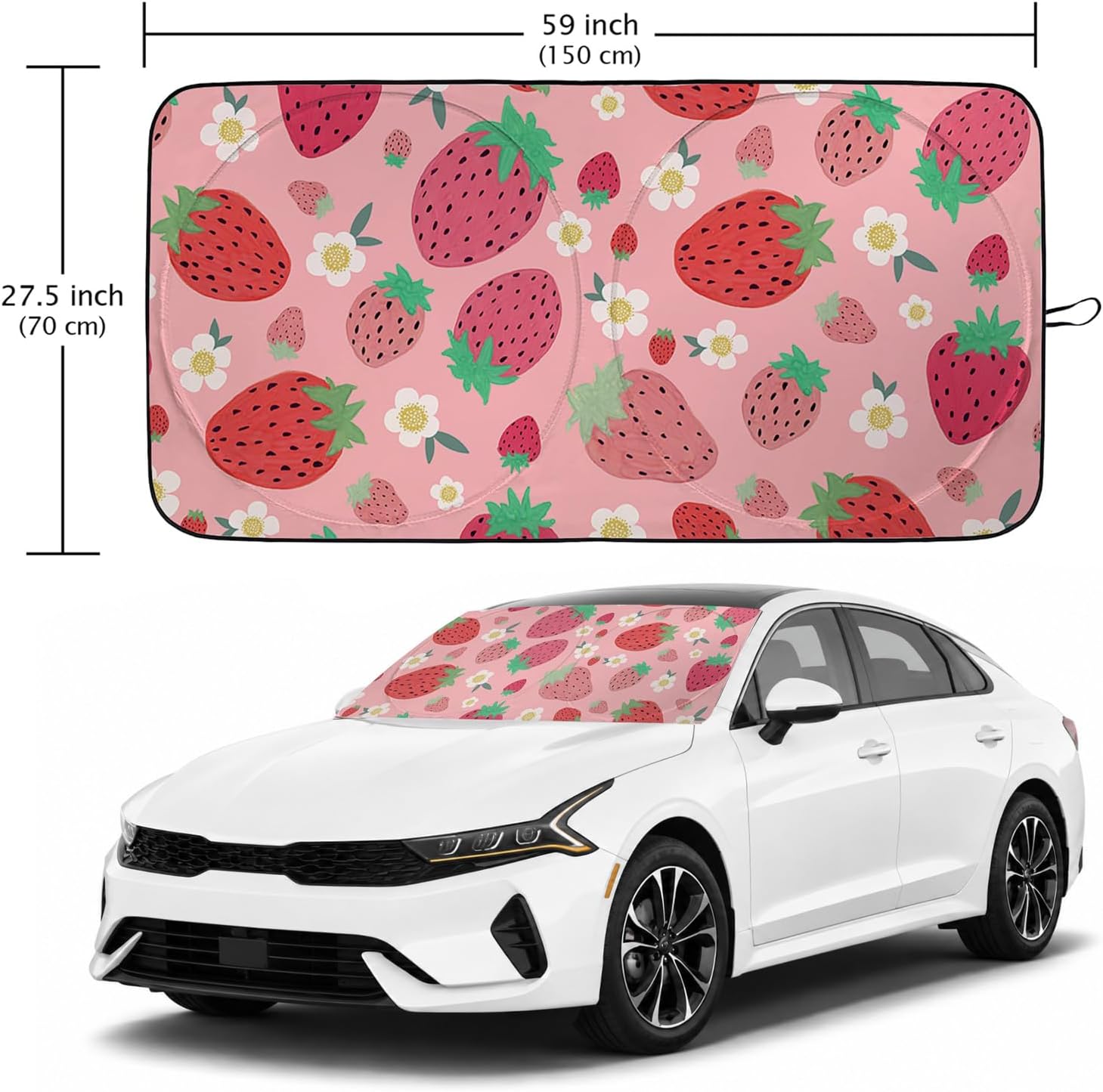 Strawberry Car Windshield Sun Shade Foldable Sunshade Front Window Cover Sun Visor Protector Accessories (59x27.5 inches)