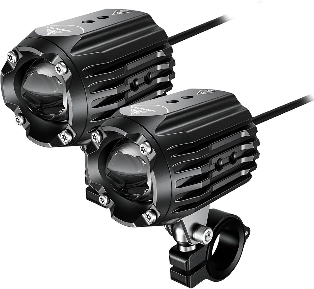 Tackform Dual Motorcycle Auxiliary LED Lights | 6000 Lumens, 60W, 3000K-6000K, IP68 Waterproof | Billet Aluminum | 360° Swivel Mount | For 7/8", 1”, 1 1/4" Bars Only | Motorcycle, 4 Wheeler, Dirt Bike