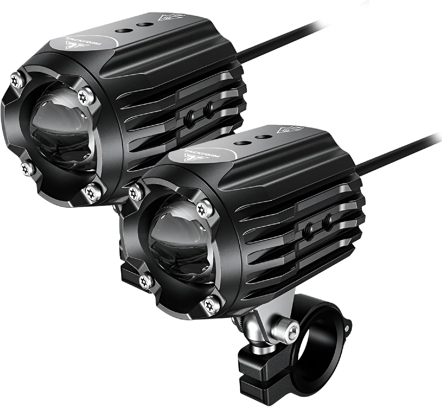 Tackform Dual Motorcycle Auxiliary LED Lights | 6000 Lumens, 60W, 3000K-6000K, IP68 Waterproof | Billet Aluminum | 360° Swivel Mount | For 7/8", 1”, 1 1/4" Bars Only | Motorcycle, 4 Wheeler, Dirt Bike