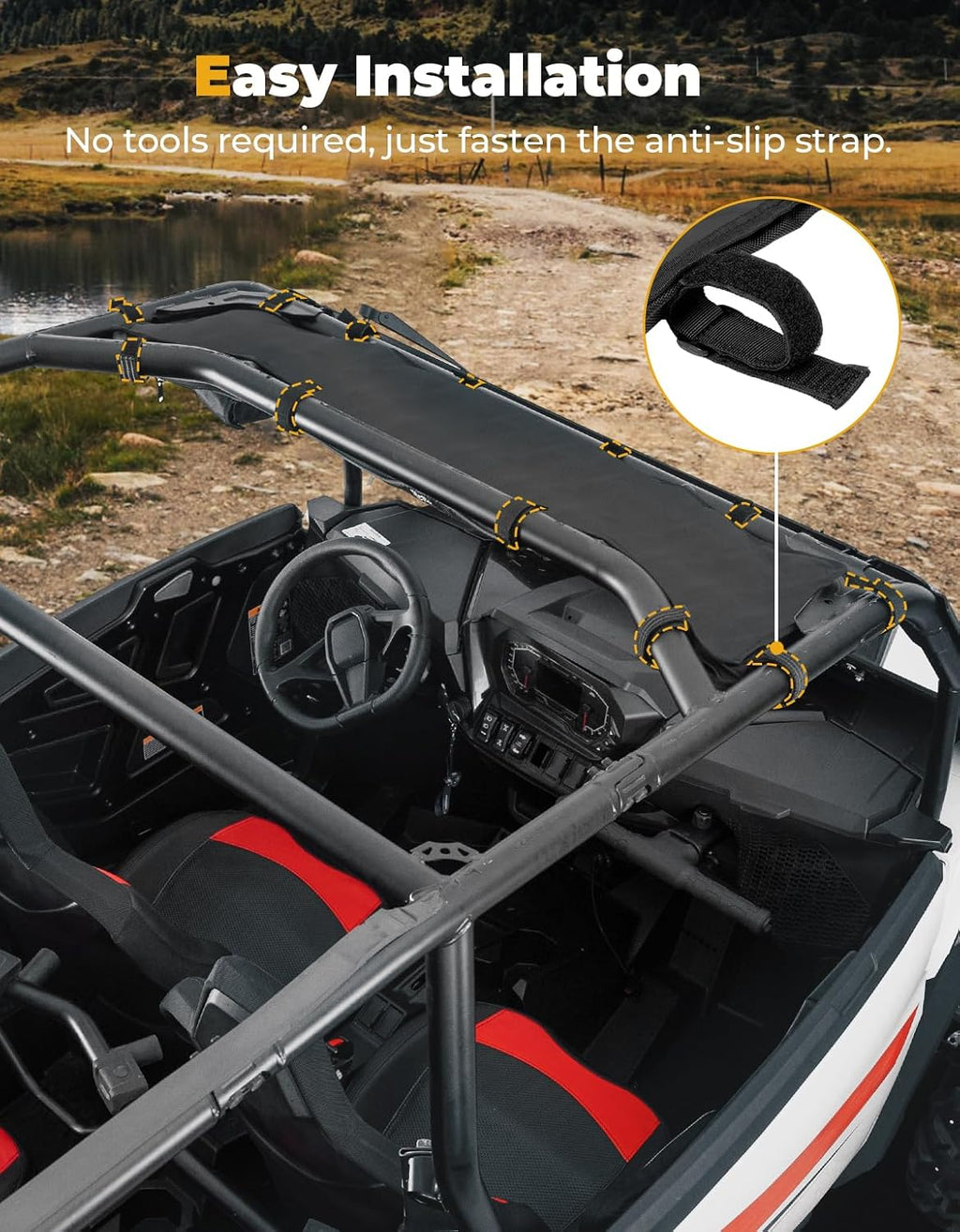 KEMIMOTO UTV Roof Bag Compatible with 2024-2026 Polaris RZR XP1000/XP4 1000 | Large Capacity, 1680D, Water-resistant, Touch Screen Clear Pocket, Multiple Categorized Pockets