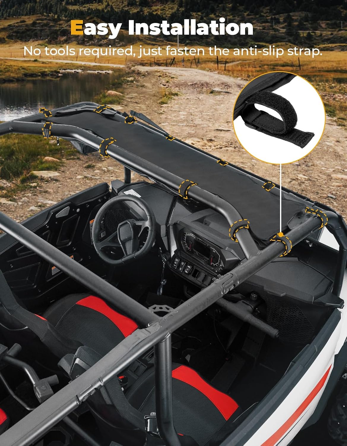 KEMIMOTO UTV Roof Bag Compatible with 2024-2026 Polaris RZR XP1000/XP4 1000 | Large Capacity, 1680D, Water-resistant, Touch Screen Clear Pocket, Multiple Categorized Pockets
