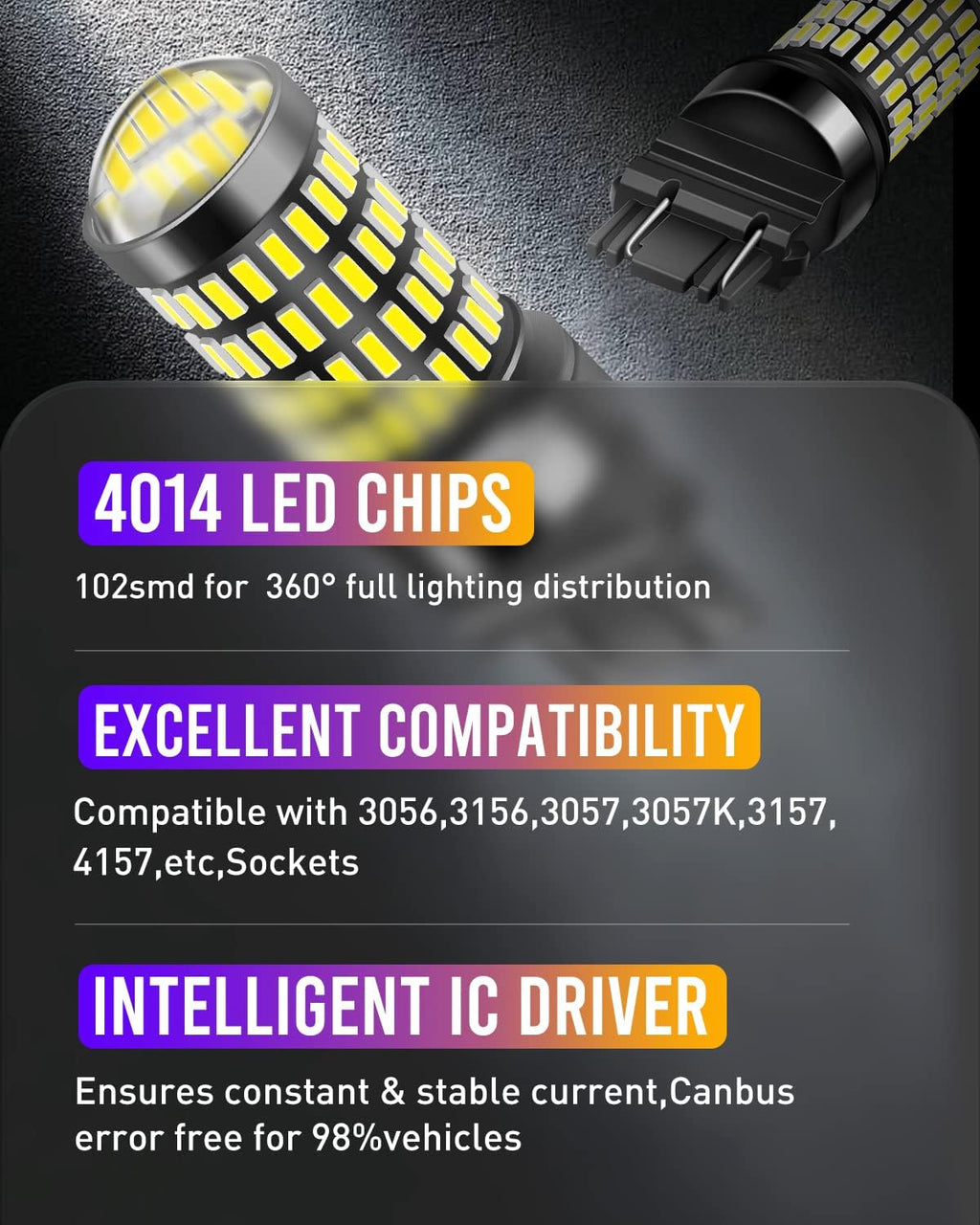 3157 3156 LED Bulb Reverse Lights 3400 Lumens Extremely Bright 3056 3156 3057 3157 LED Bulbs with Projector for Tail Brake Turn Signal Lights,Xenon White,Pack of 2
