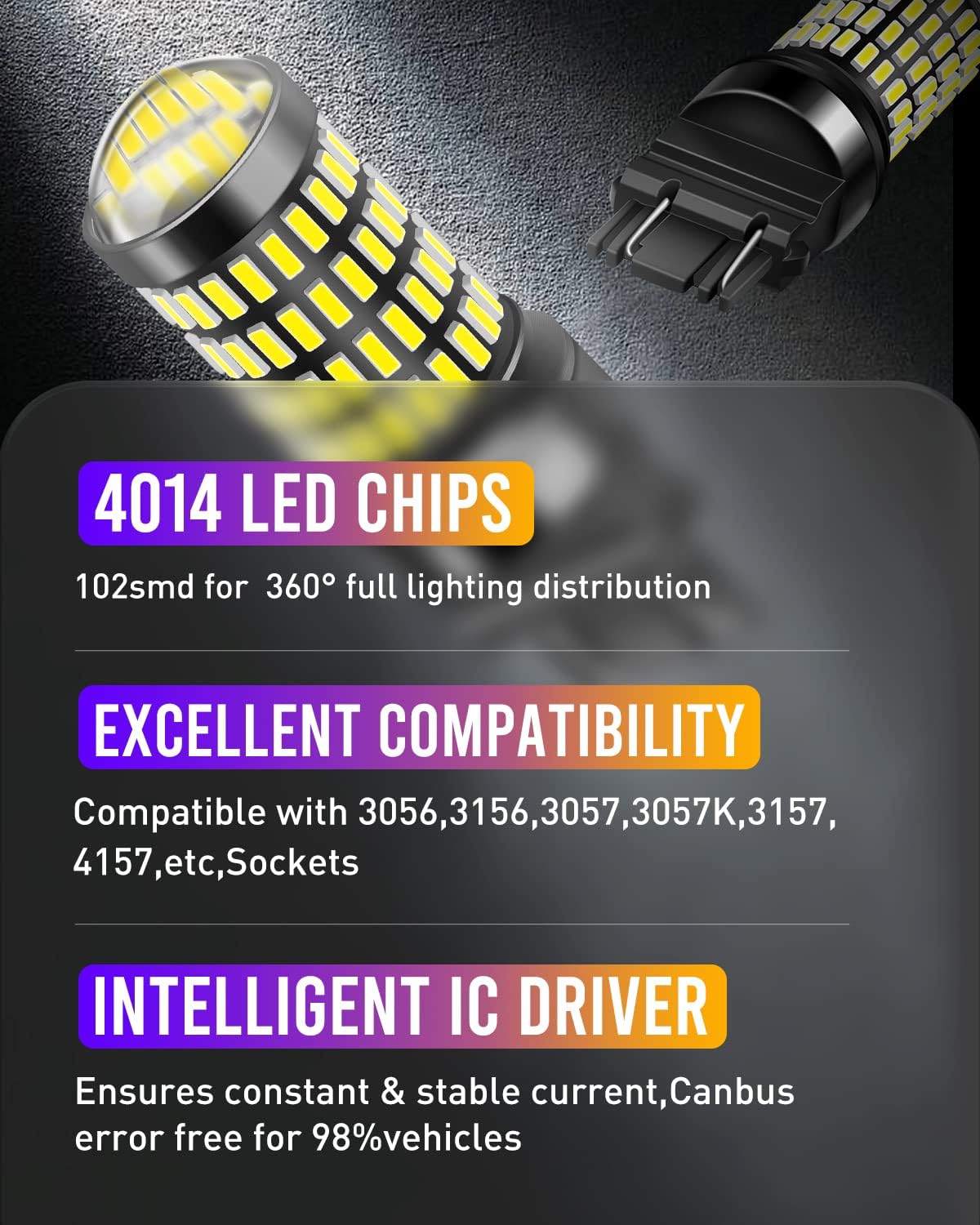 3157 3156 LED Bulb Reverse Lights 3400 Lumens Extremely Bright 3056 3156 3057 3157 LED Bulbs with Projector for Tail Brake Turn Signal Lights,Xenon White,Pack of 2