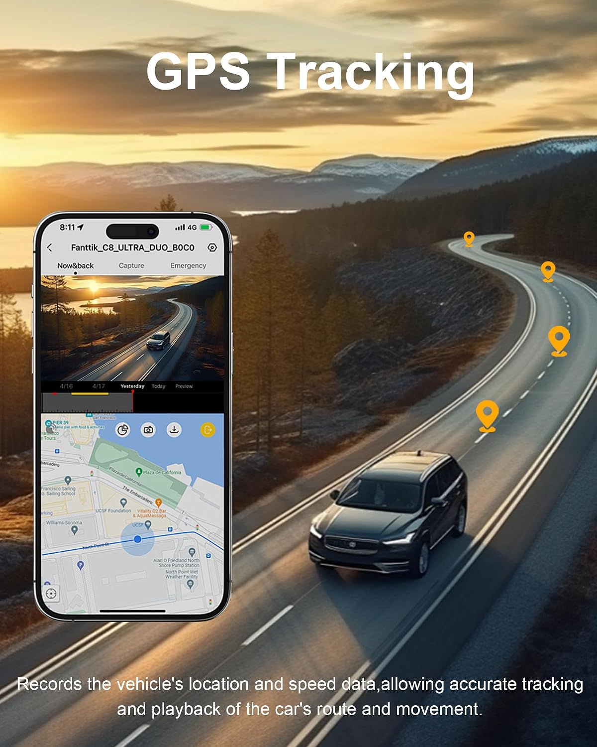 4k dash cam front, built-in 5.8g wifi, free showing dimensions