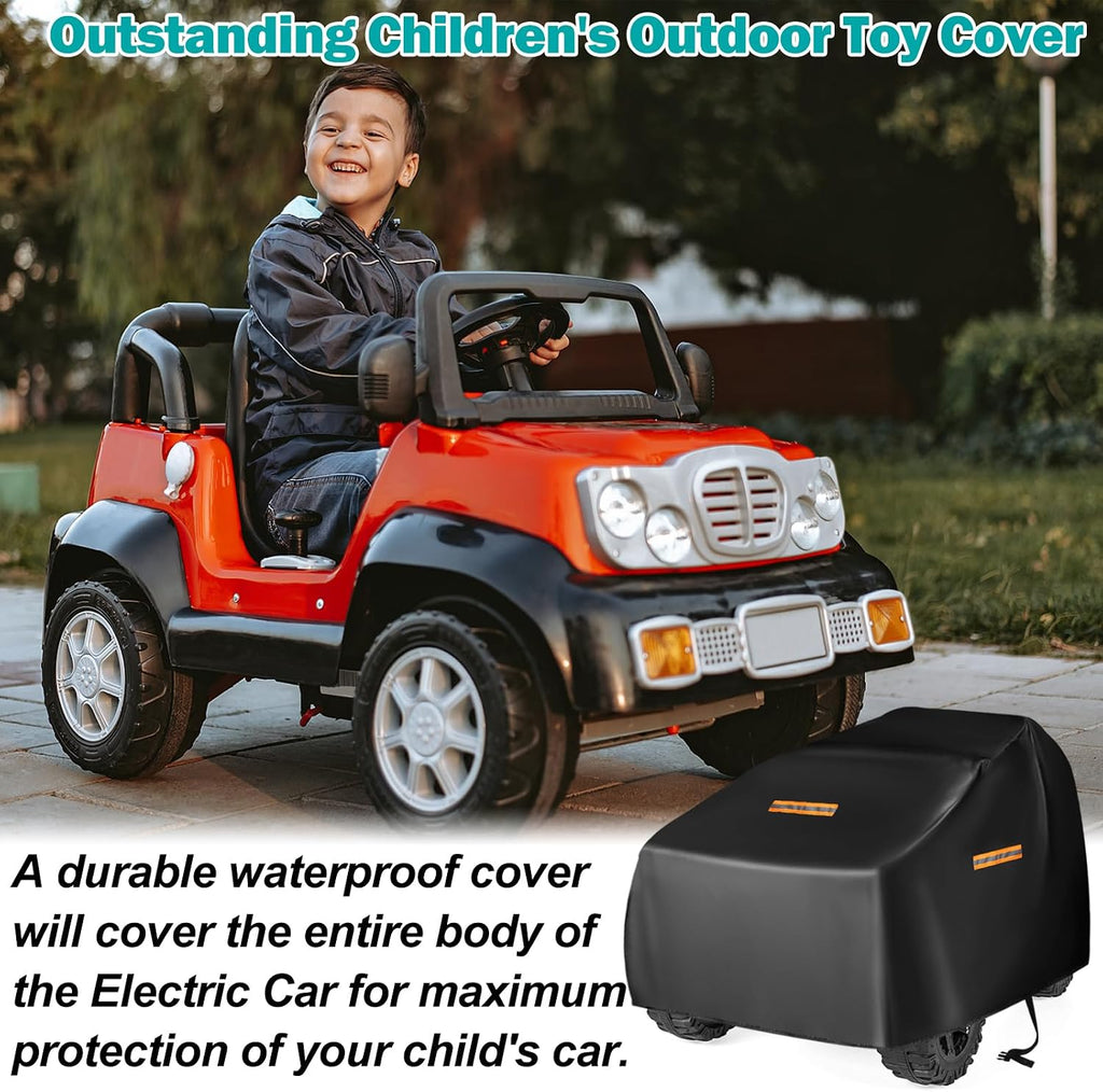 Kids Ride On Car Cover,Large Power Wheels Cover Waterproof,210D Universal Toy Car Cover for Power Wheels Jeep & Toddler Electric Vehicles,All Season Protection,with 3 Reflective Strips