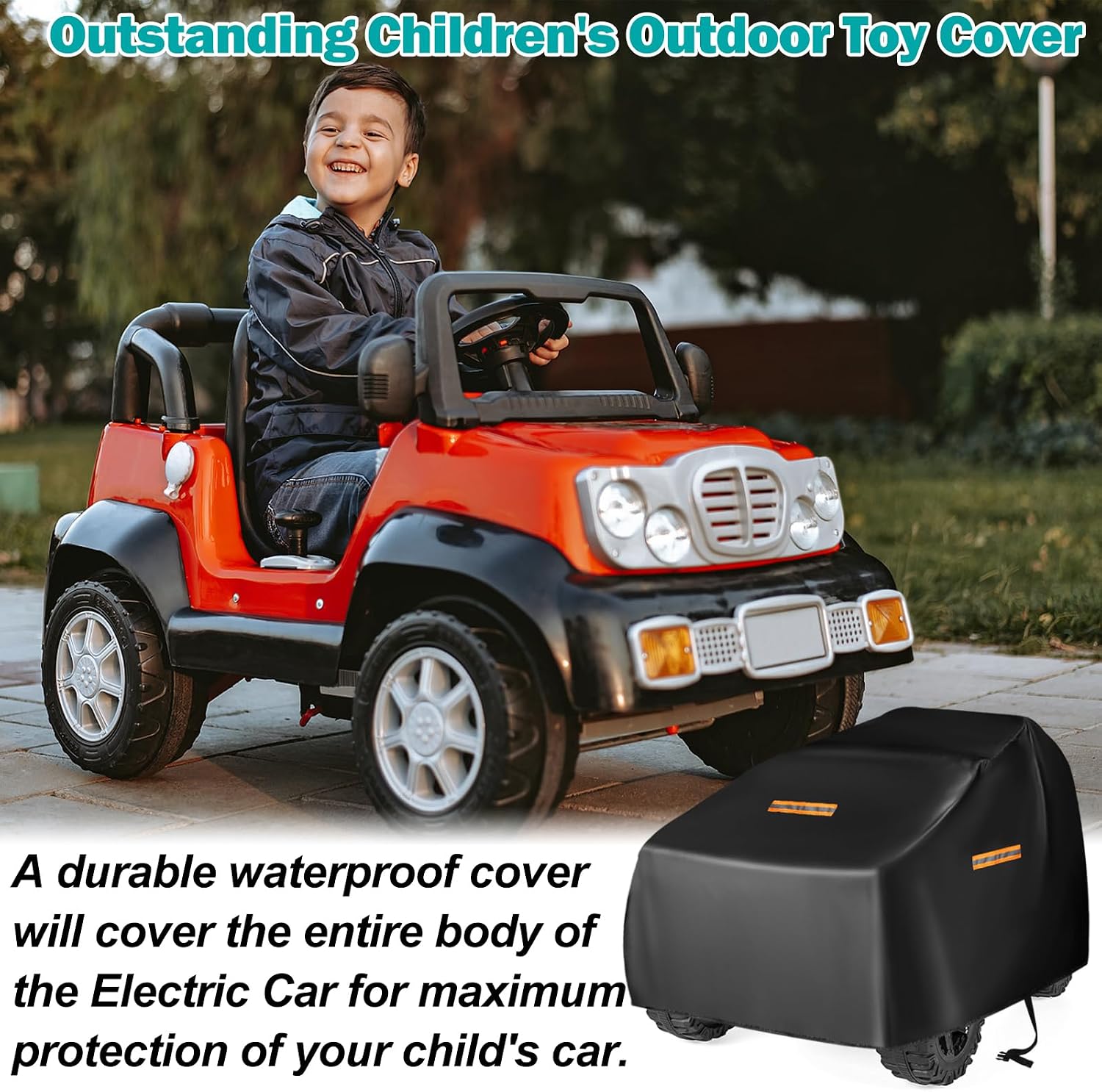 Kids Ride On Car Cover,Large Power Wheels Cover Waterproof,210D Universal Toy Car Cover for Power Wheels Jeep & Toddler Electric Vehicles,All Season Protection,with 3 Reflective Strips