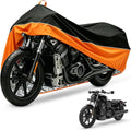Motorcycle Cover All Season Waterproof Sun Outdoor Protection, Fits up to 96.5" Motorcycle Powersports Vehicle Covers, Black and Orange (Lockholes & Storage Bag)