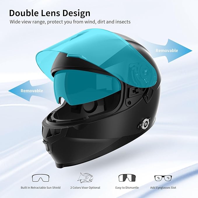 Full Face FreedConn Motorcycle Helmet Bluetooth 5.0 Integrated 2 Way Intercom - Image 7