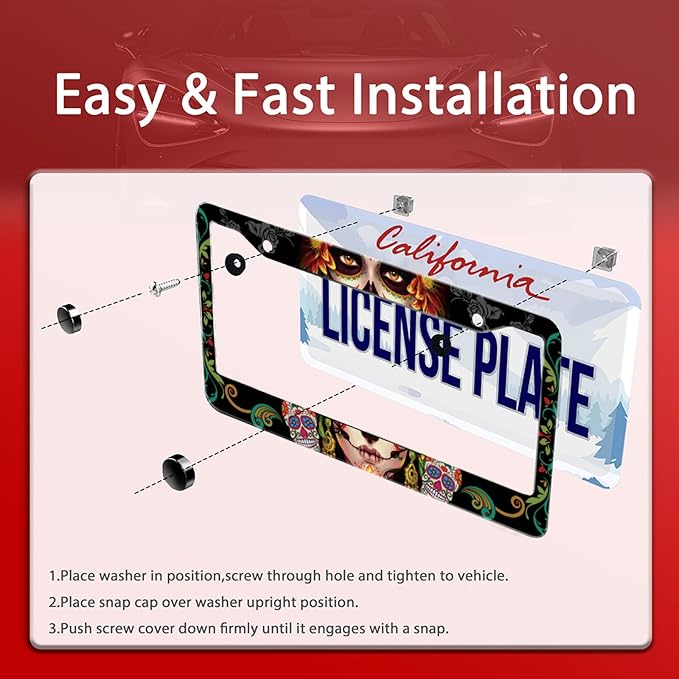 Personalise Sugar Skull Retro License Plate Frame Colorful Candy Skulls License - Image 5