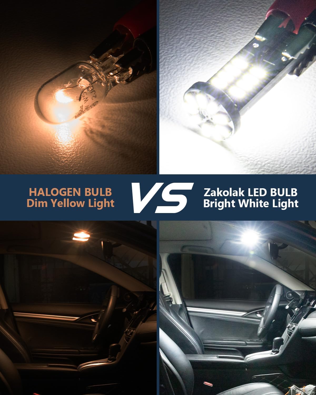 Zakolak 10Pcs 194 T10 168 W5W 2825 LED Bulb, Super Bright LED Car Interior Dome Map Camper RV License Plate Light Bulbs, Upgraded 25-SMD 3014 Chipsets 12V 400LM 6500K Xenon White