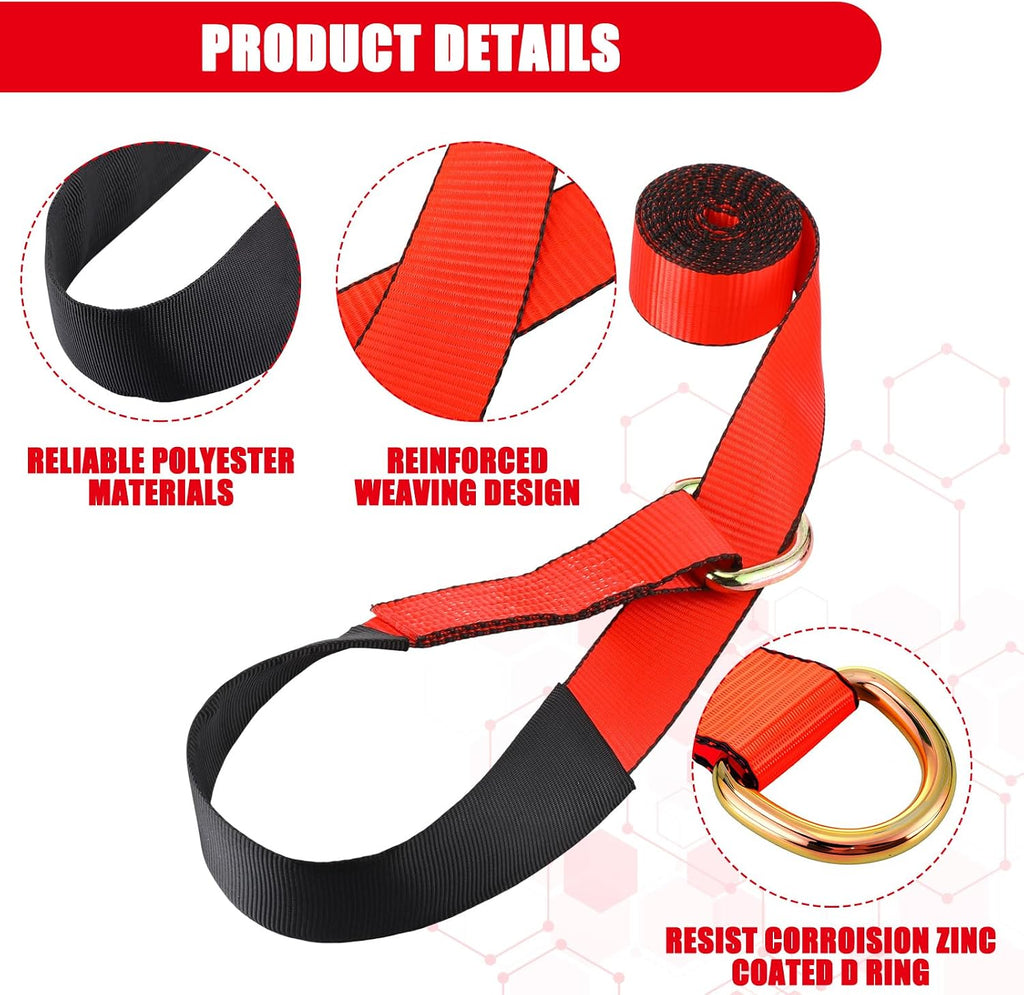 8 Pack Lasso Tow Truck Straps with D Ring 11, 000 Lbs Break Strength D Ring Auto Tie Down Wheel Lift Trailer Strap for Hauling Utv SUV Wrecker Rollback (2" X 10ft,Red)