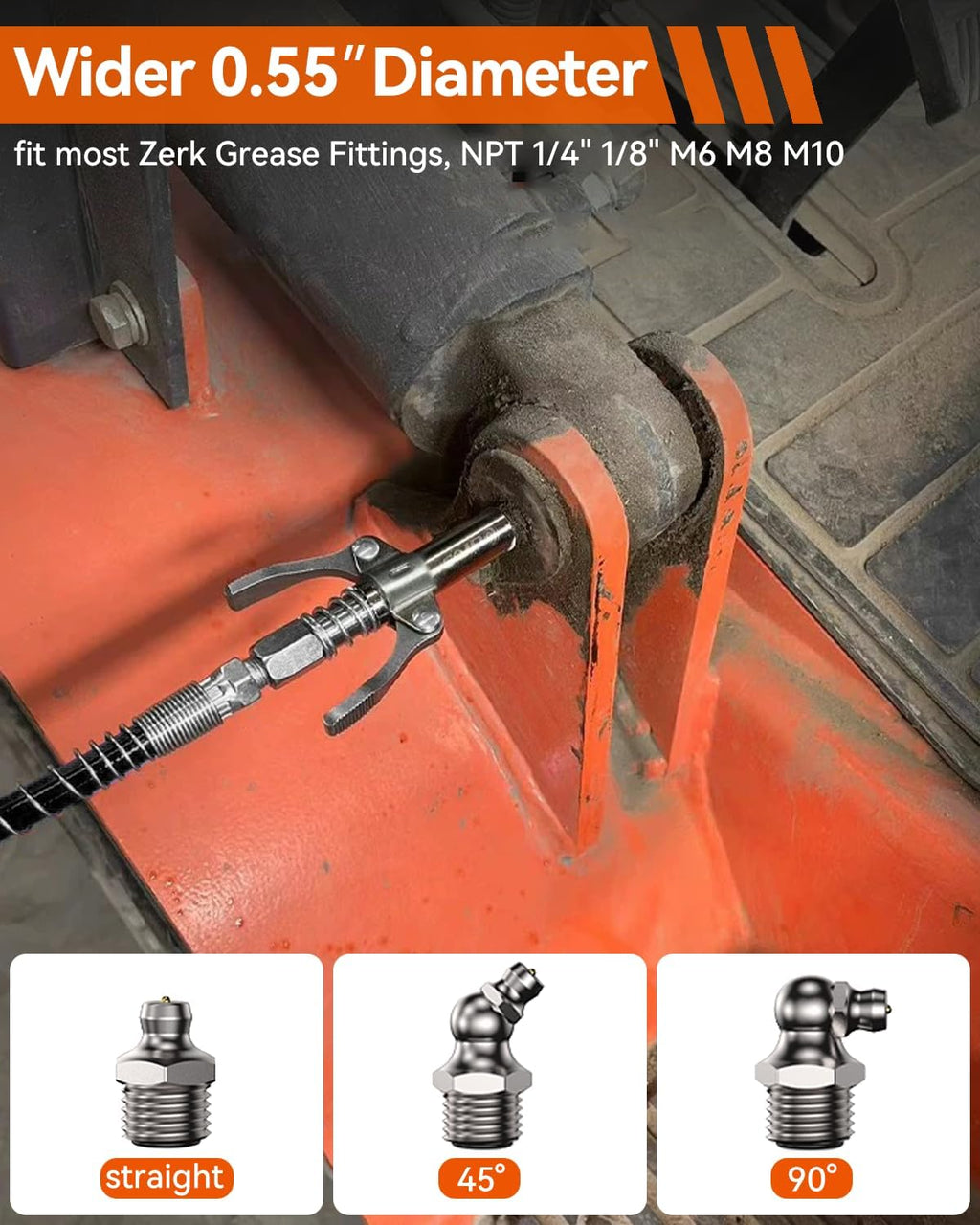 Grease Gun Coupler Quick Lock Release, High Pressure 10000 PSI Grease Gun Tips, Leak Proof Design Dual Handle 6 Jaws Zerk Coupler, Compatible With 1/8" NPT Grease Guns